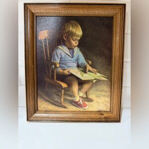 Vintage Style Framed Art with Boy in Blue